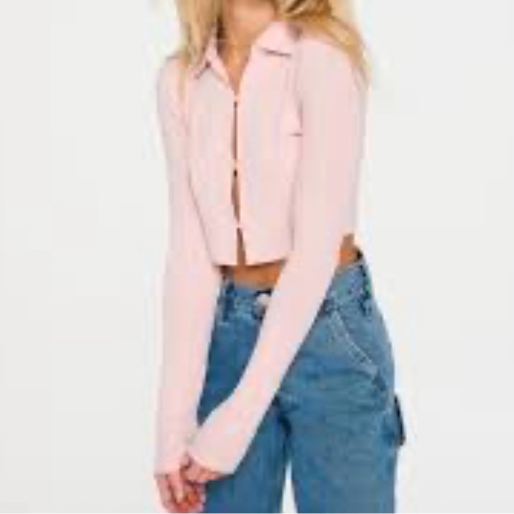 Aeropostale NWT Pink Collared Cropped Long Sleeve Shirt Size XL Top